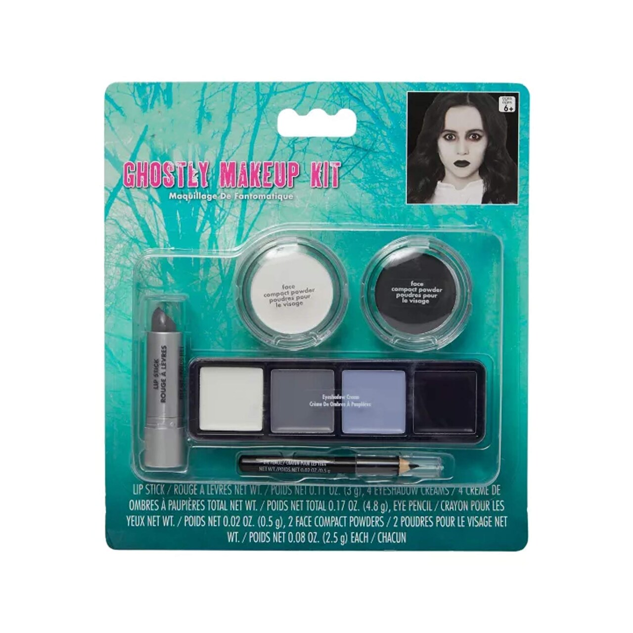 Ghostly Makeup Kit Pale Face Paint, Gray Powder & FX Details for Haunting Looks